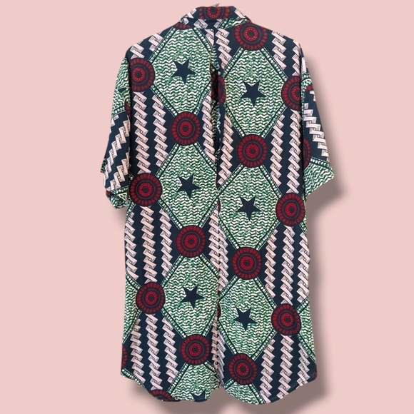 Bimba Y Lola Green Patterned Cotton Short Sleeve Button-Up Shirt Dress Artsy - Picture 3 of 12